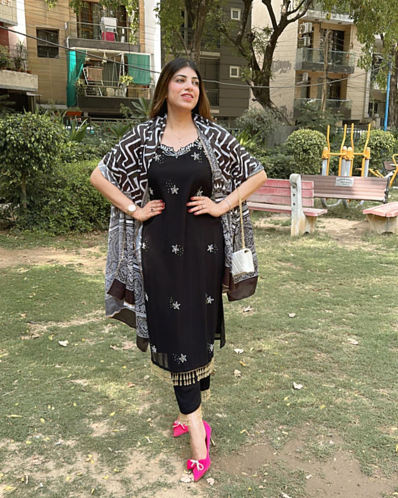 Trendy Black Color Handwork Kurti Pair With Dupatta