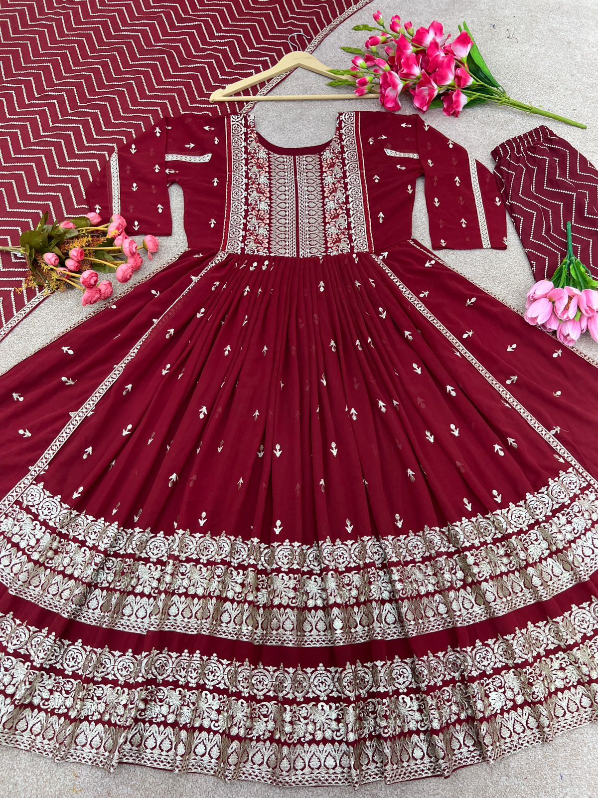 Marvelous Maroon Color Embroidery Work Salwar Suit