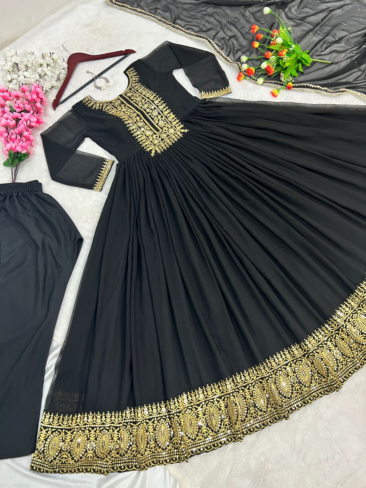 Precious Black Color Embroidery Work Long Suit