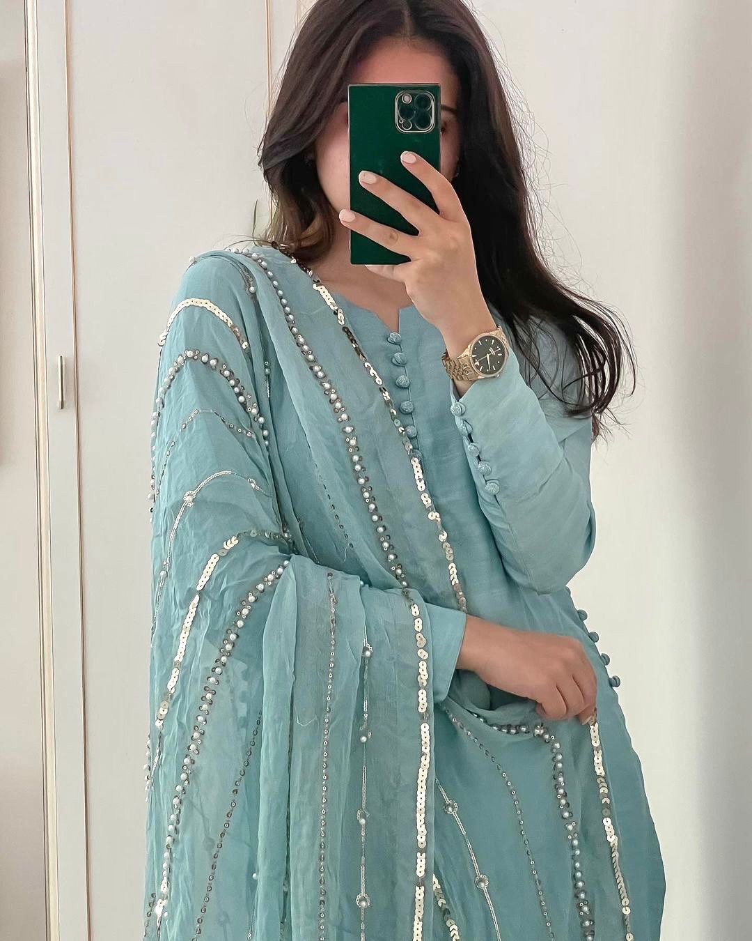 Sky Blue Color Salwar Suit With Work Dupatta