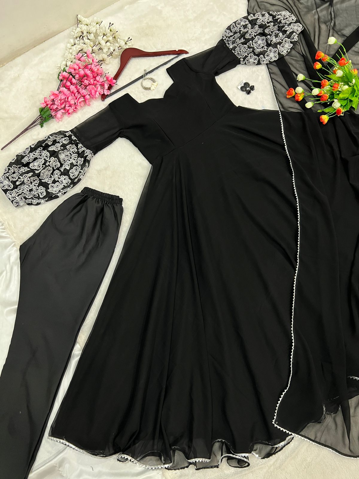Black Colour Fox Georgette Base Designer Gown With Heavy Dupatta – Kaleendi