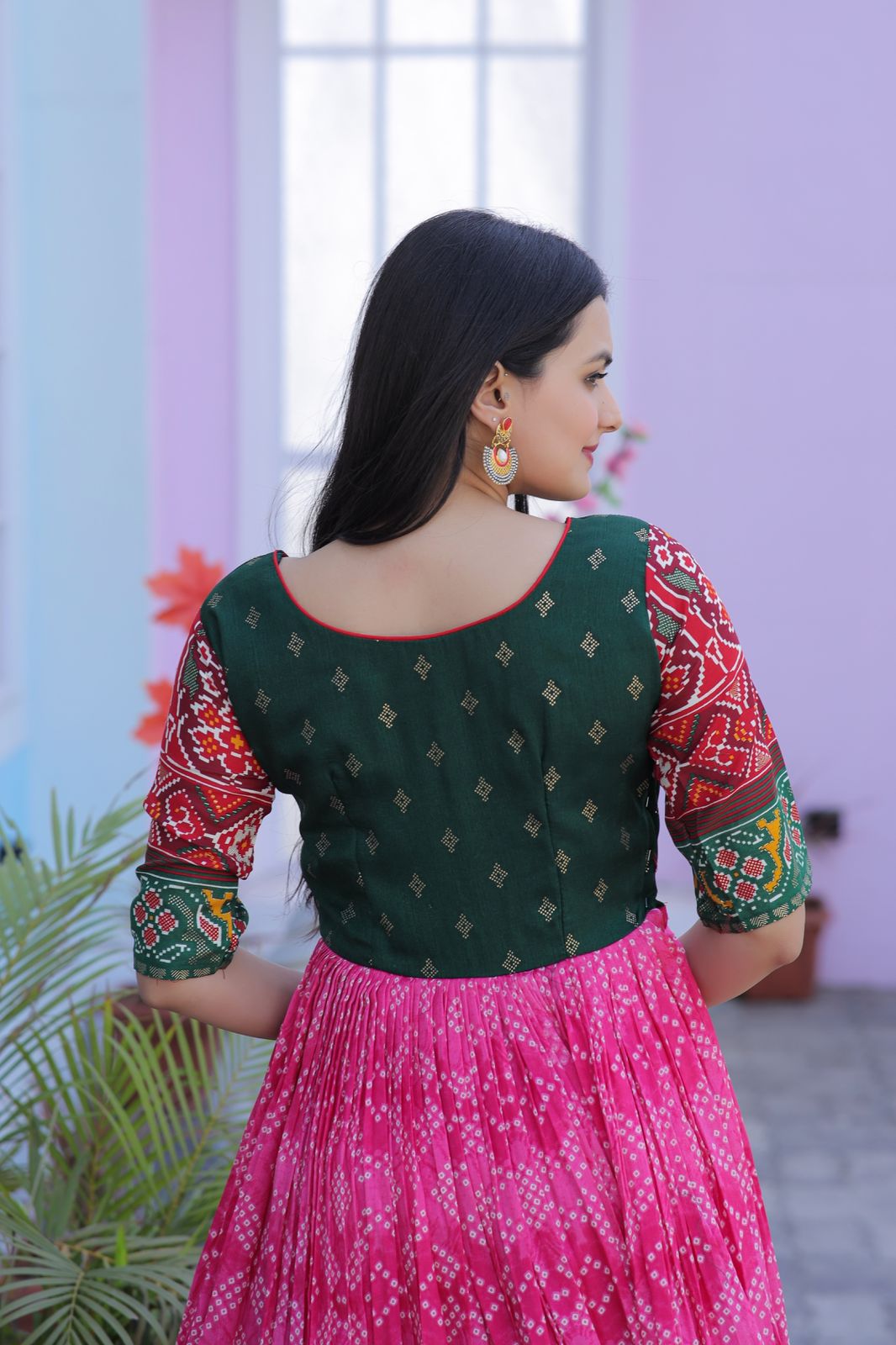 Traditional Pink Color Patola Design Gown