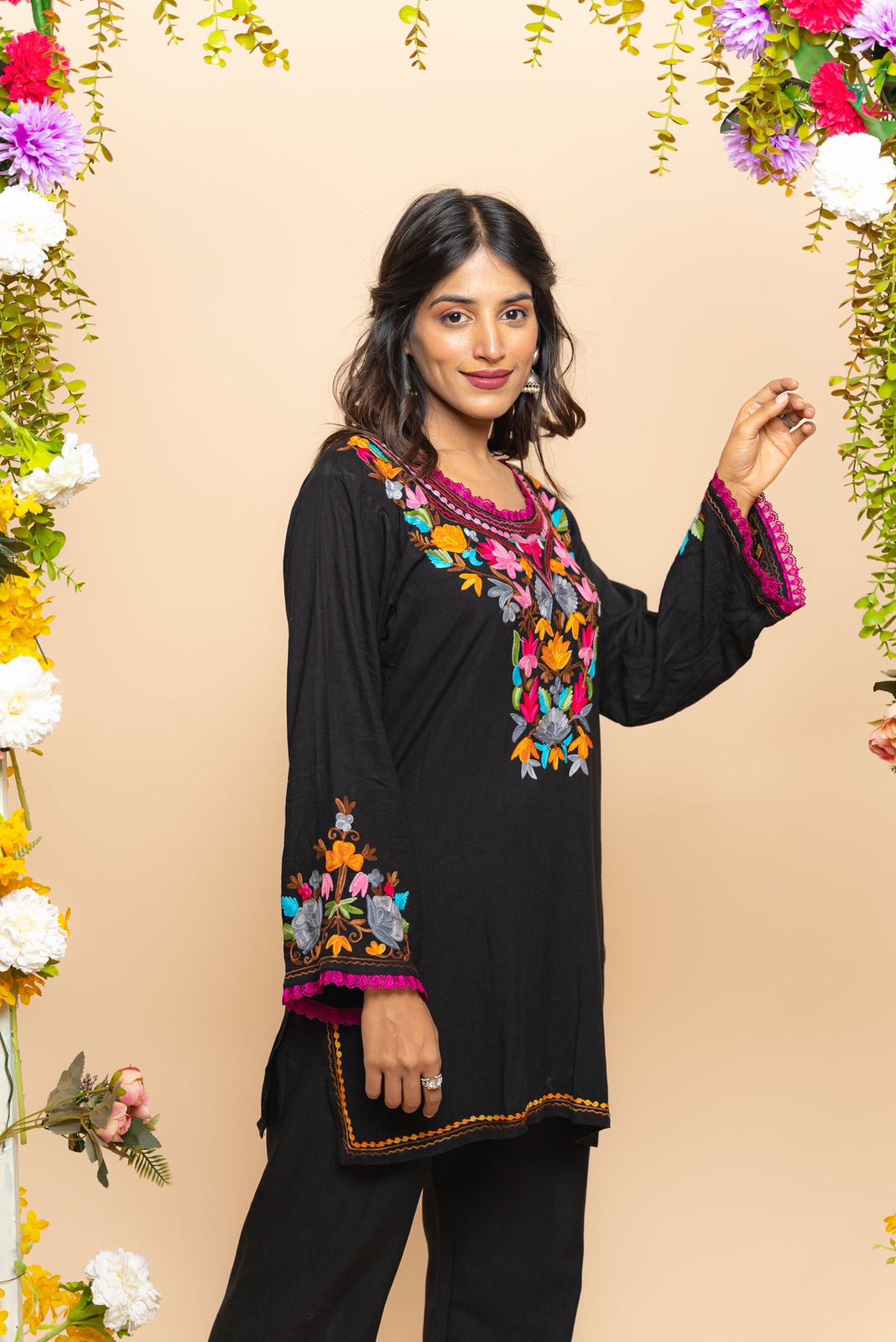 Multi Thread Work Black Color Top With Pant