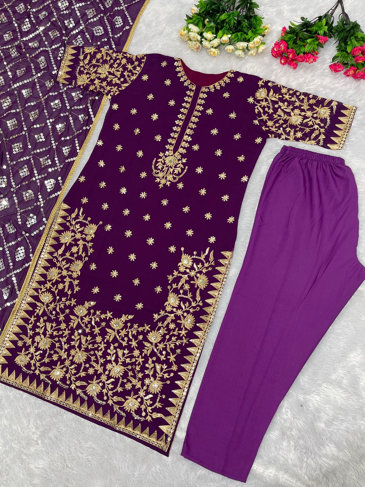 Superhit Purple Color Sequence Salwar Suit With Dupatta