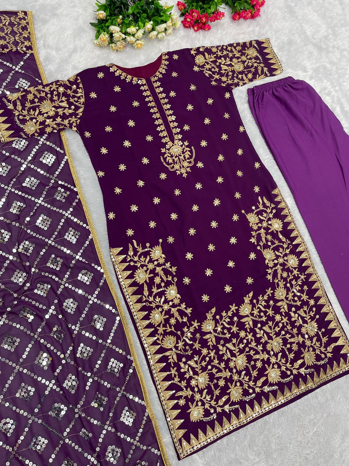 Superhit Purple Color Sequence Salwar Suit With Dupatta