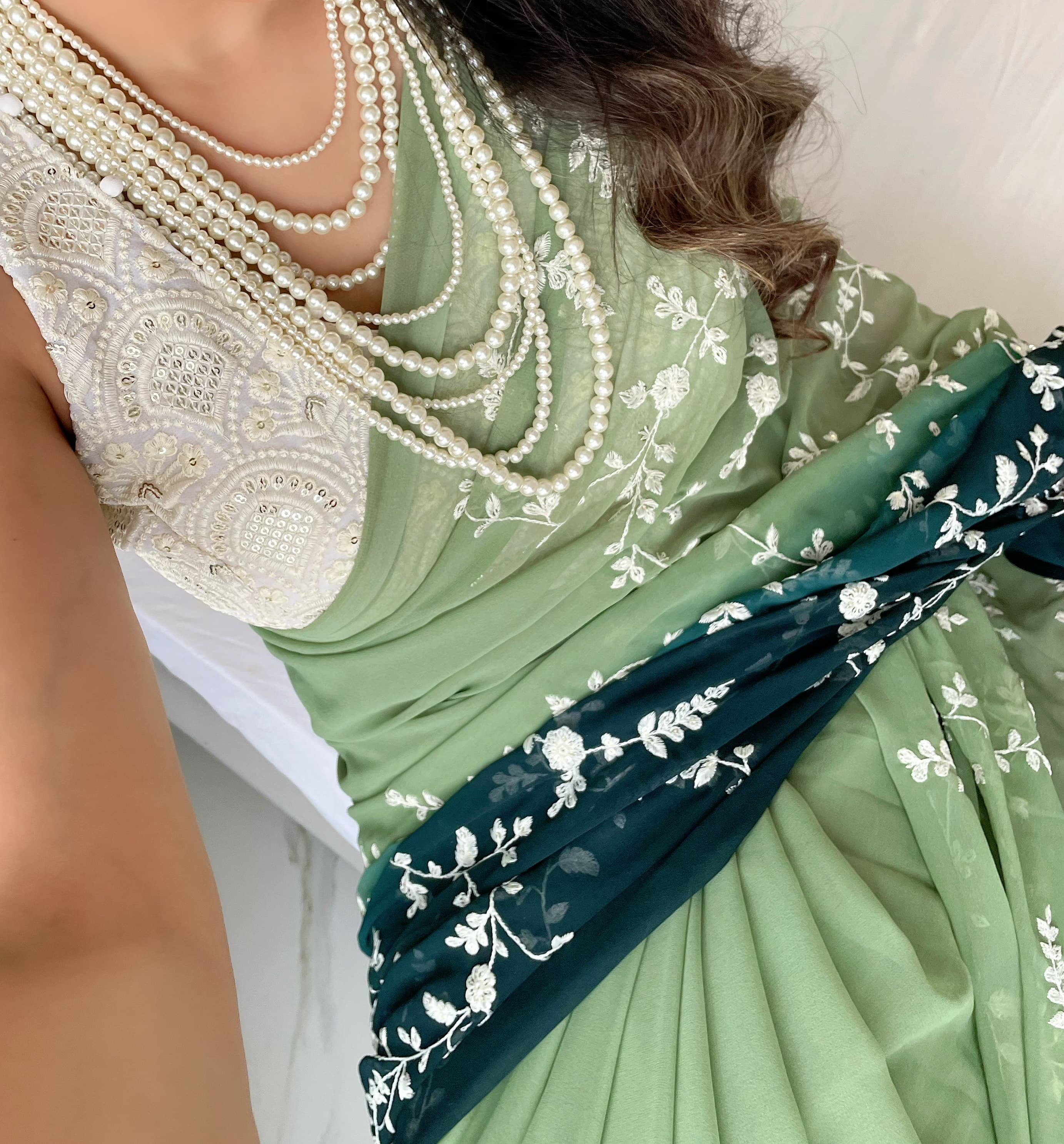 Green Color Double Shade Thread Sequence Work Saree