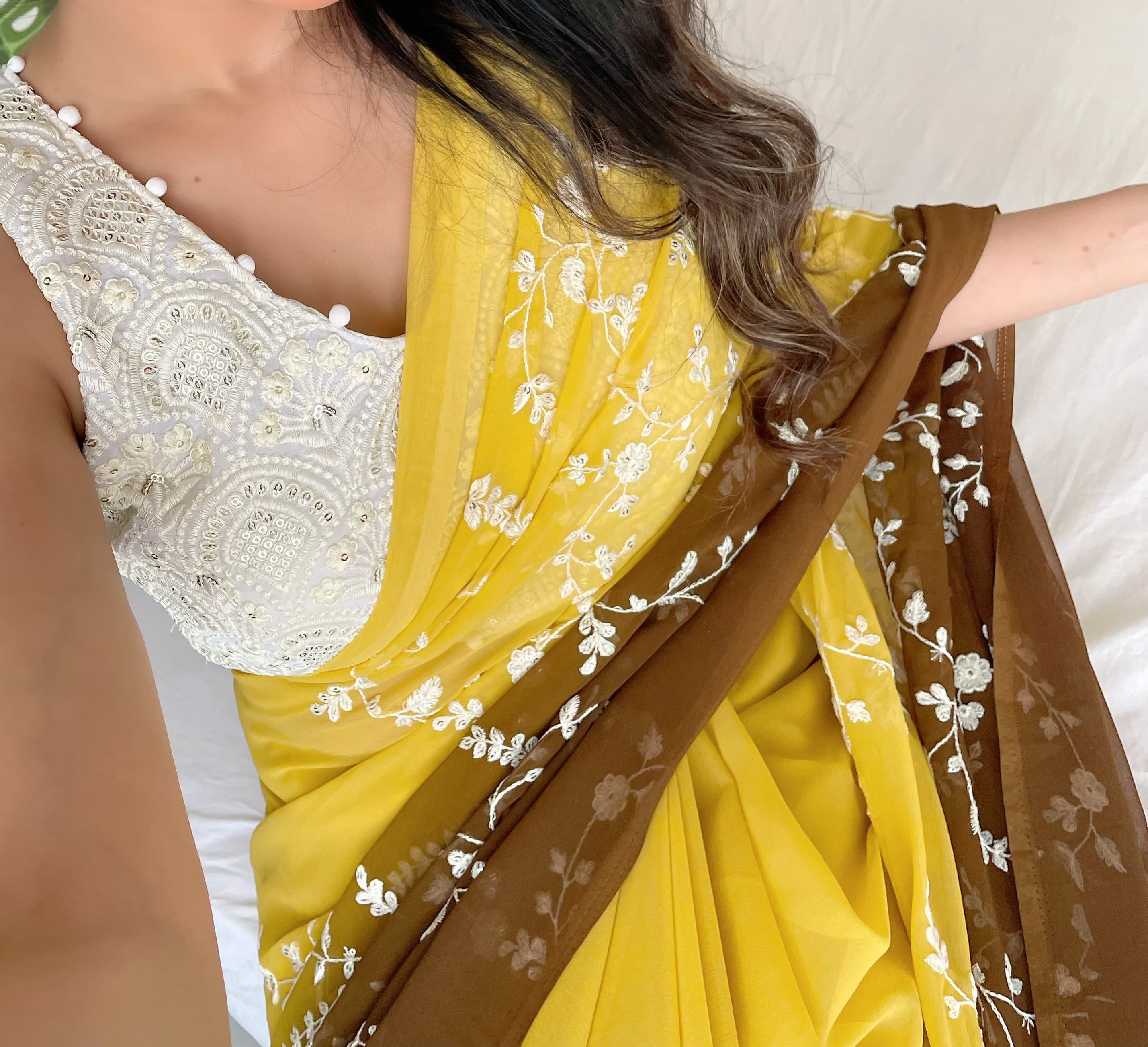 Yellow Color Double Shade Thread Sequence Work Saree