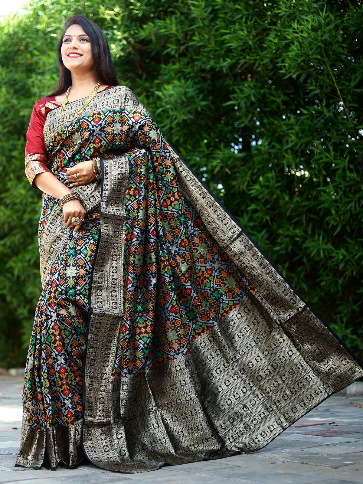 Fashionable Black Color All Over Zari Patola Weaving Saree