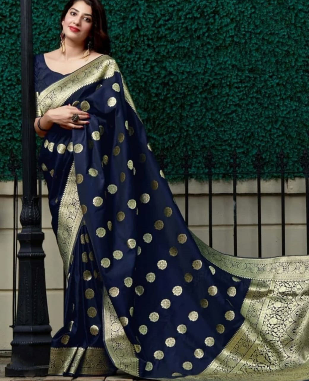 Admiring Navy Blue Color Banarasi Silk Saree
