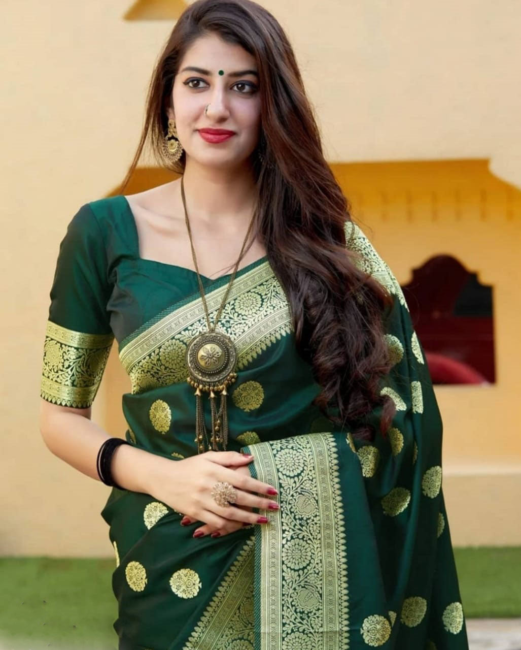 Elegant Dark Green Color Banarasi Silk Saree