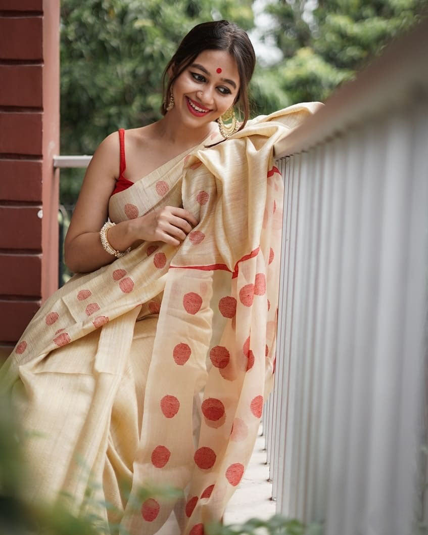 Superhit Off-White Color Cotton Silk Saree