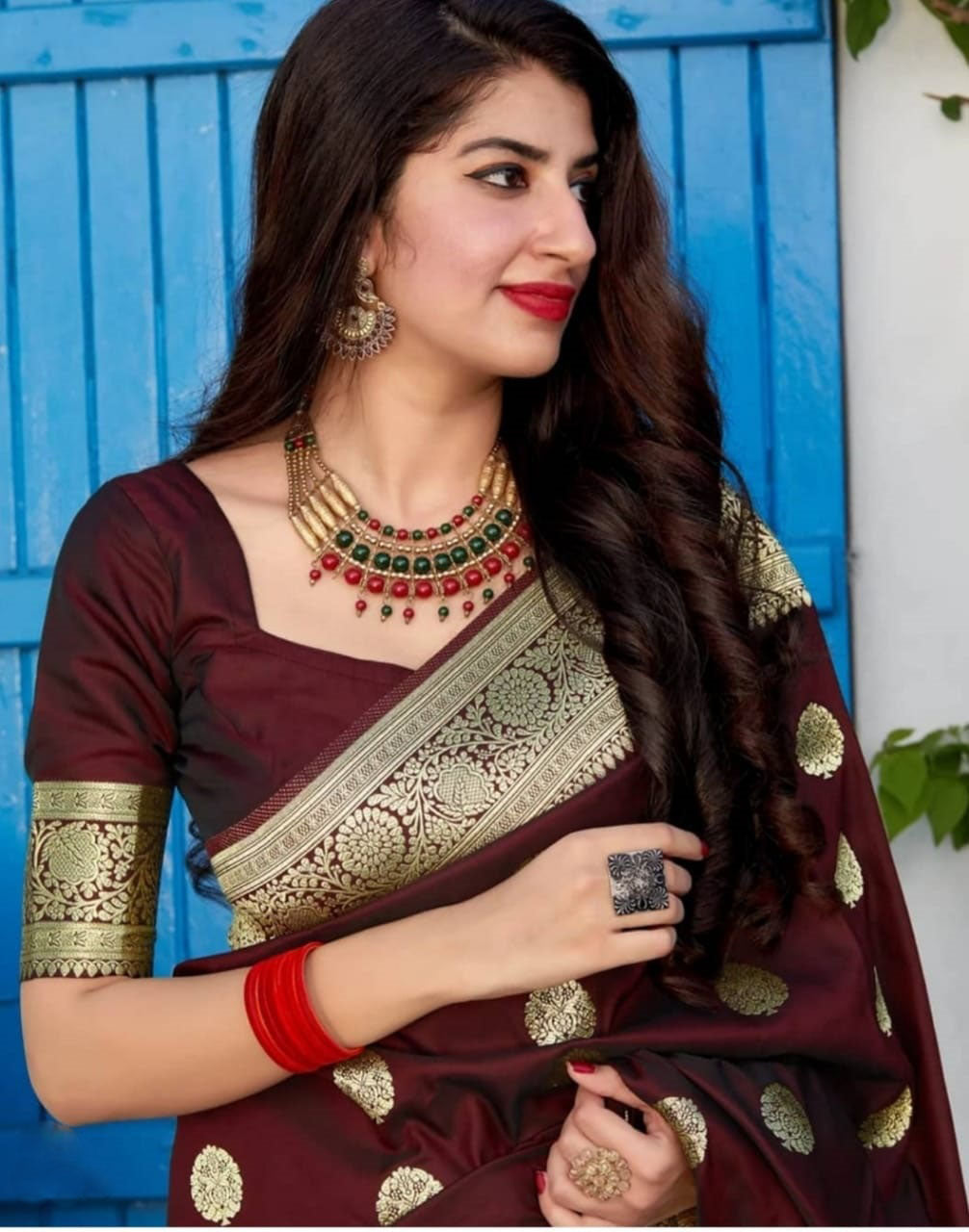 Luxuriant Maroon Color Banarasi Silk Saree