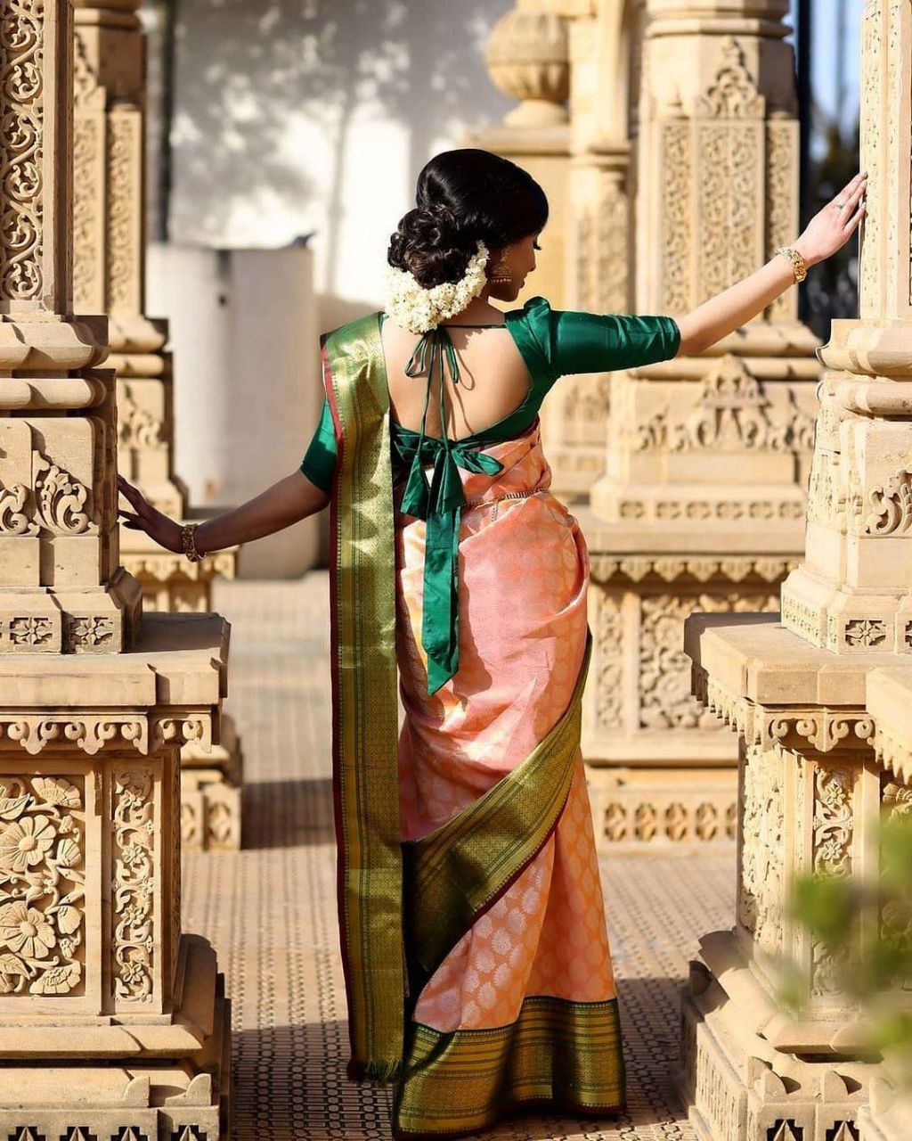 Wonderful Light Pink WIth Green Color Saree