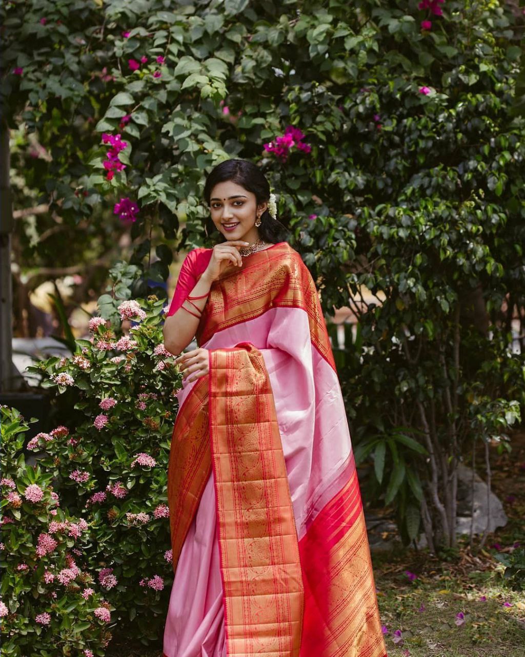 Glorious Light Pink Color Golden Work Saree