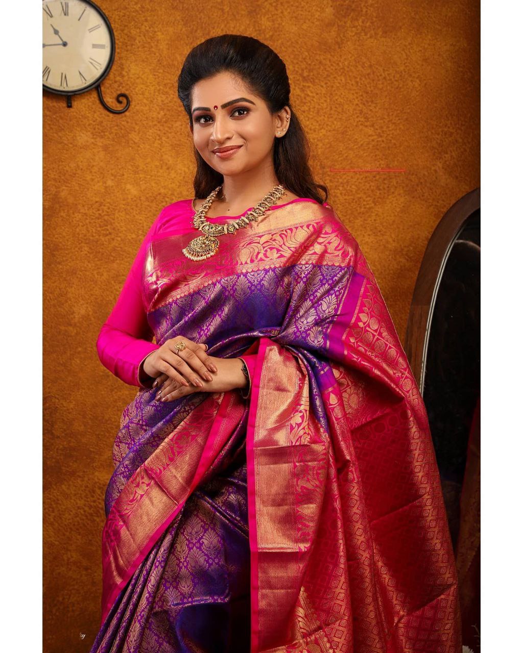 Classy Purple And Pink Color Banarasi Silk Saree