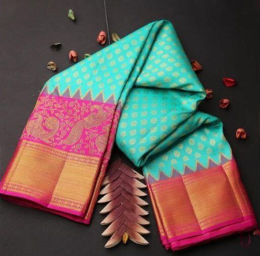 Adorable Sky Blue With Pink Color Soft Lichi Silk Party Wear Saree