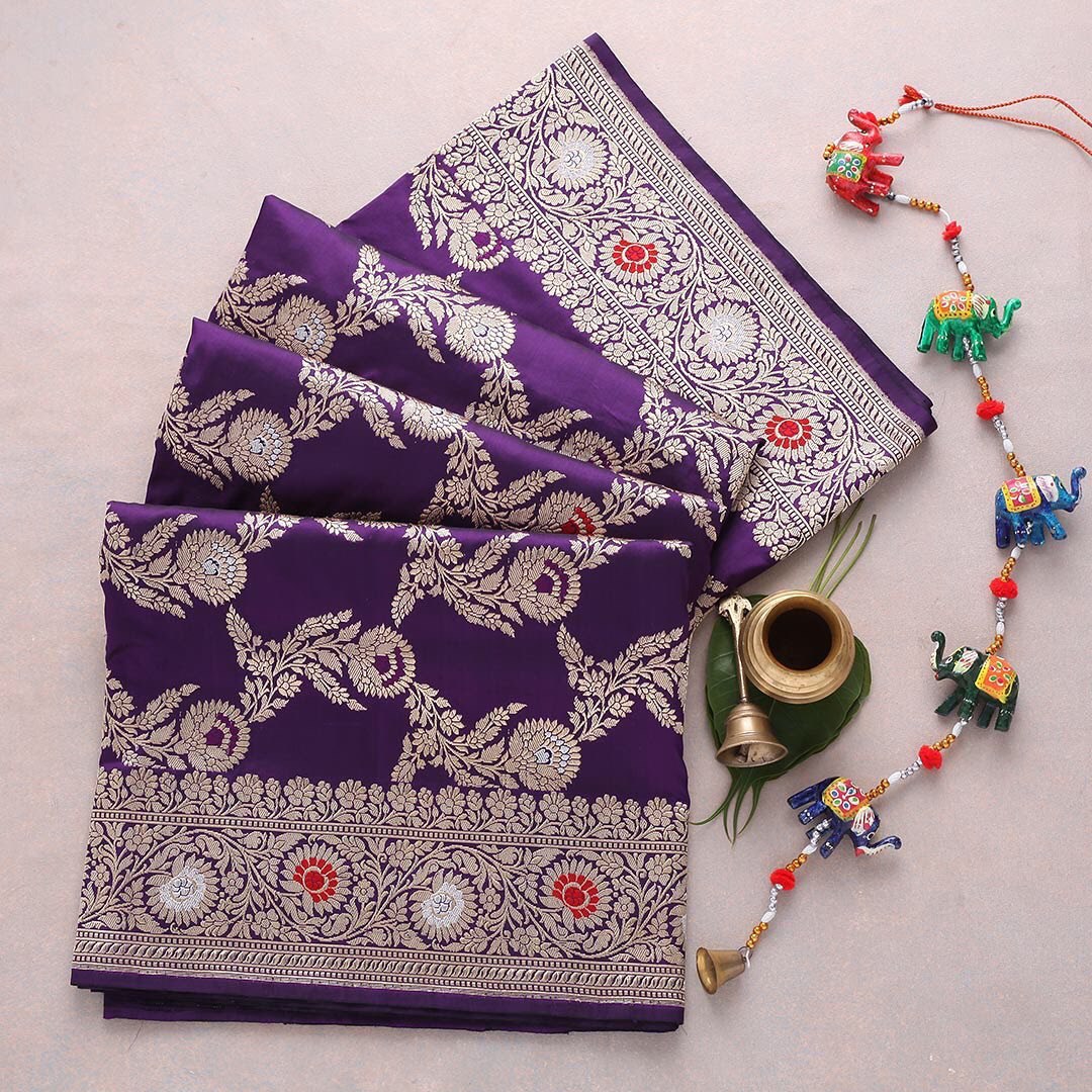 Exotic  Purple Color Jacquard Weaving Cotton Silk Saree