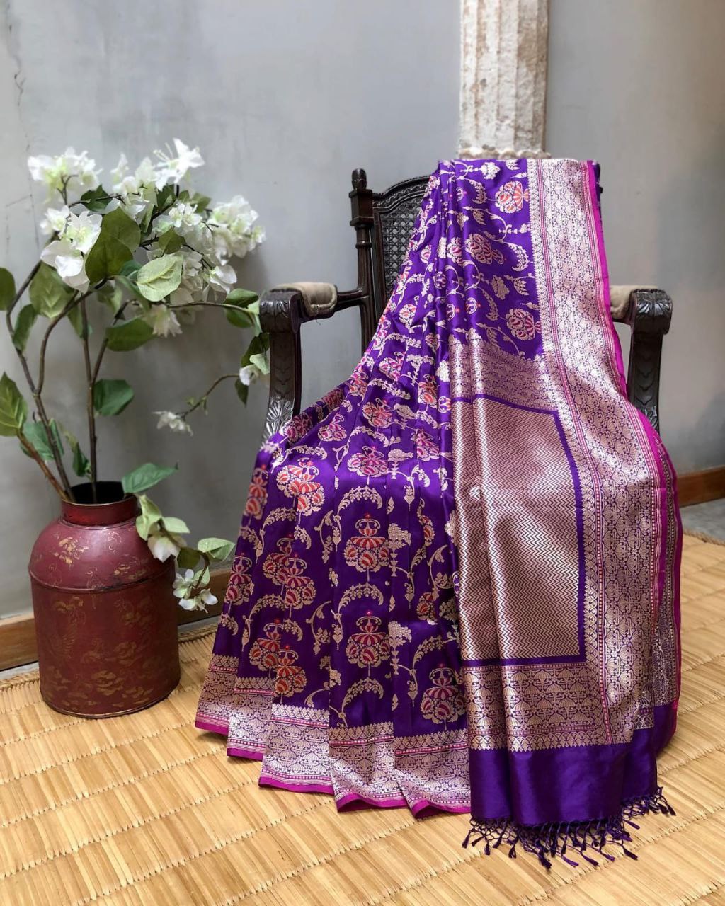 Stylish Purple Color Soft Lichi Silk Saree