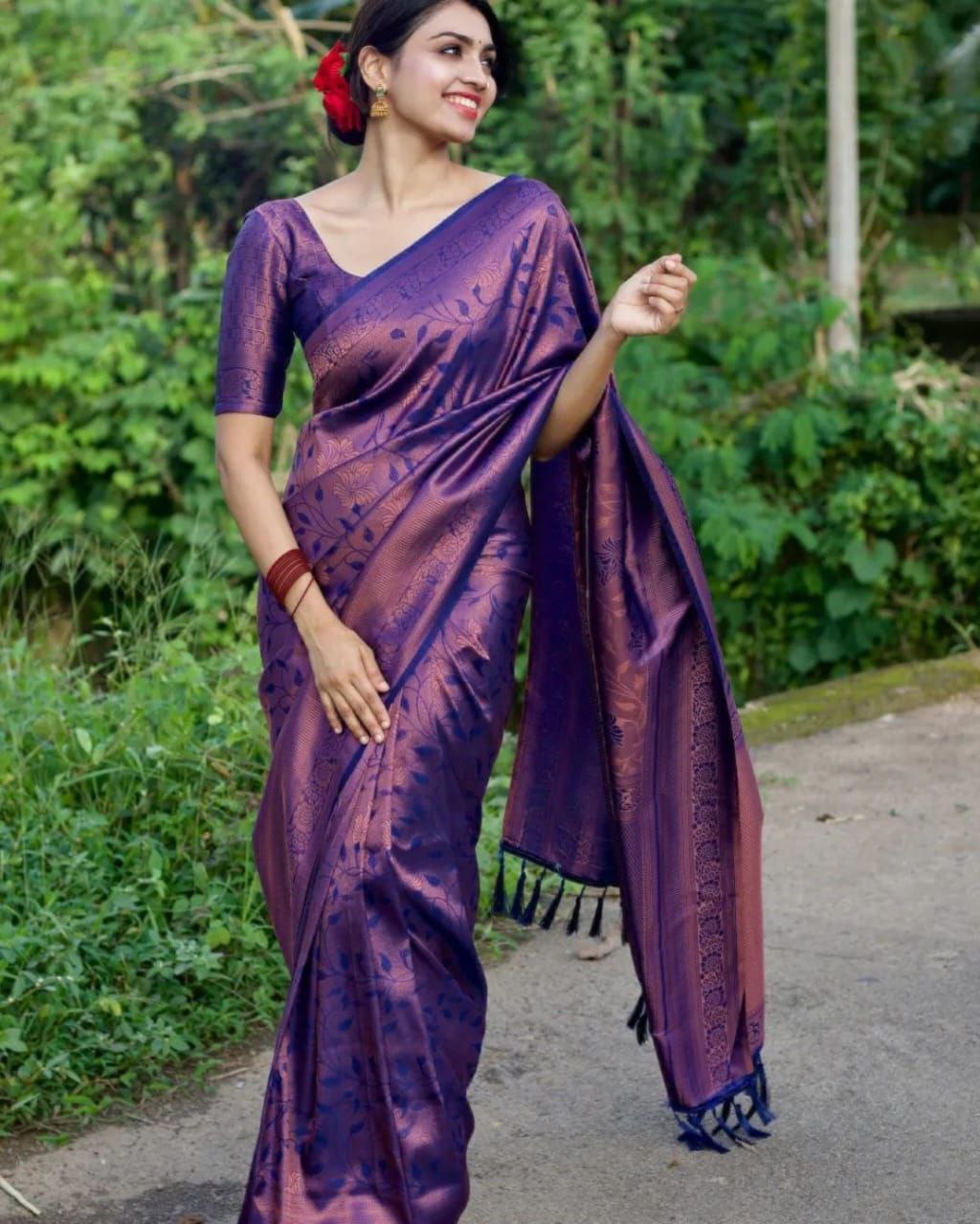 Traditional Wear Purple Color Golden Jari Work Silk Saree