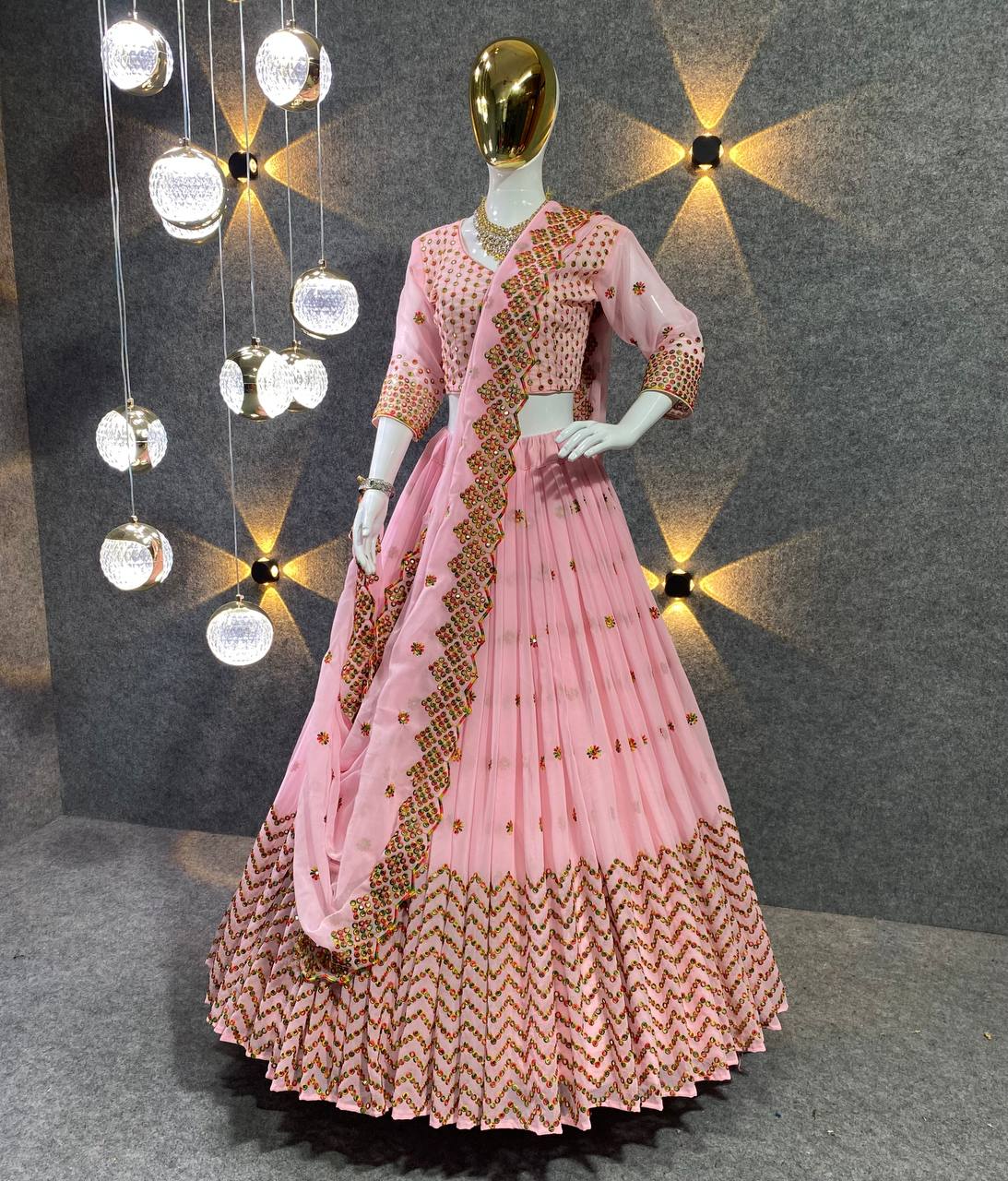 Dazzling Light PInk Color Embroidered Party Wear Georgette Lehenga choli