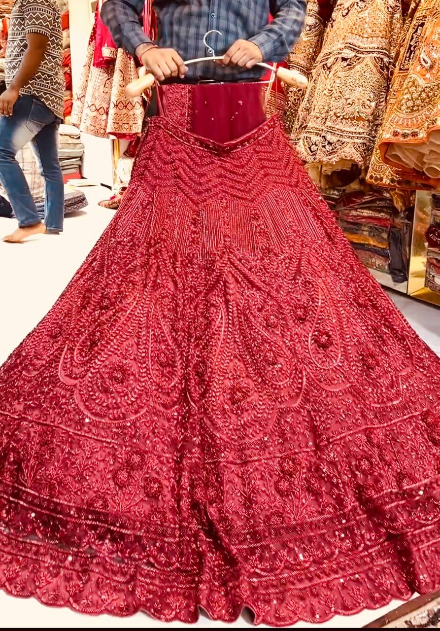 Fancy Red Color Chine Sequence Work Georgette Lehenga Choli
