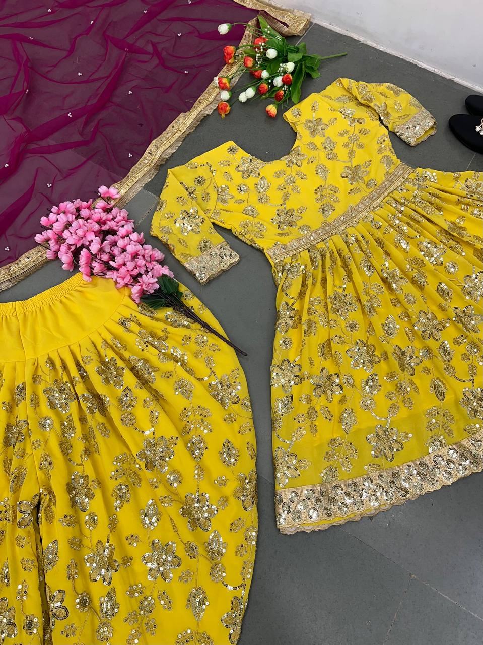 Embellished Yellow Color Sequence Work Dhoti Suit