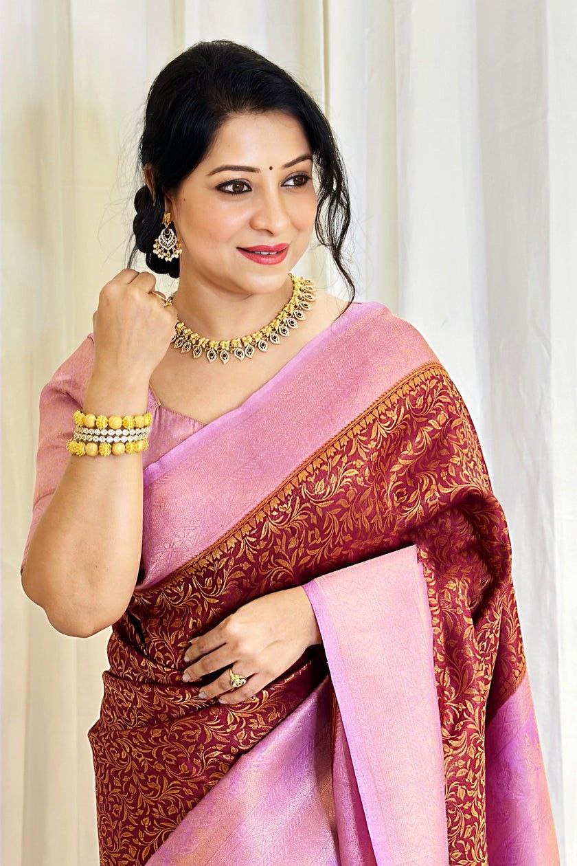 Pretty Maroon Color Saree With Light Pink Border