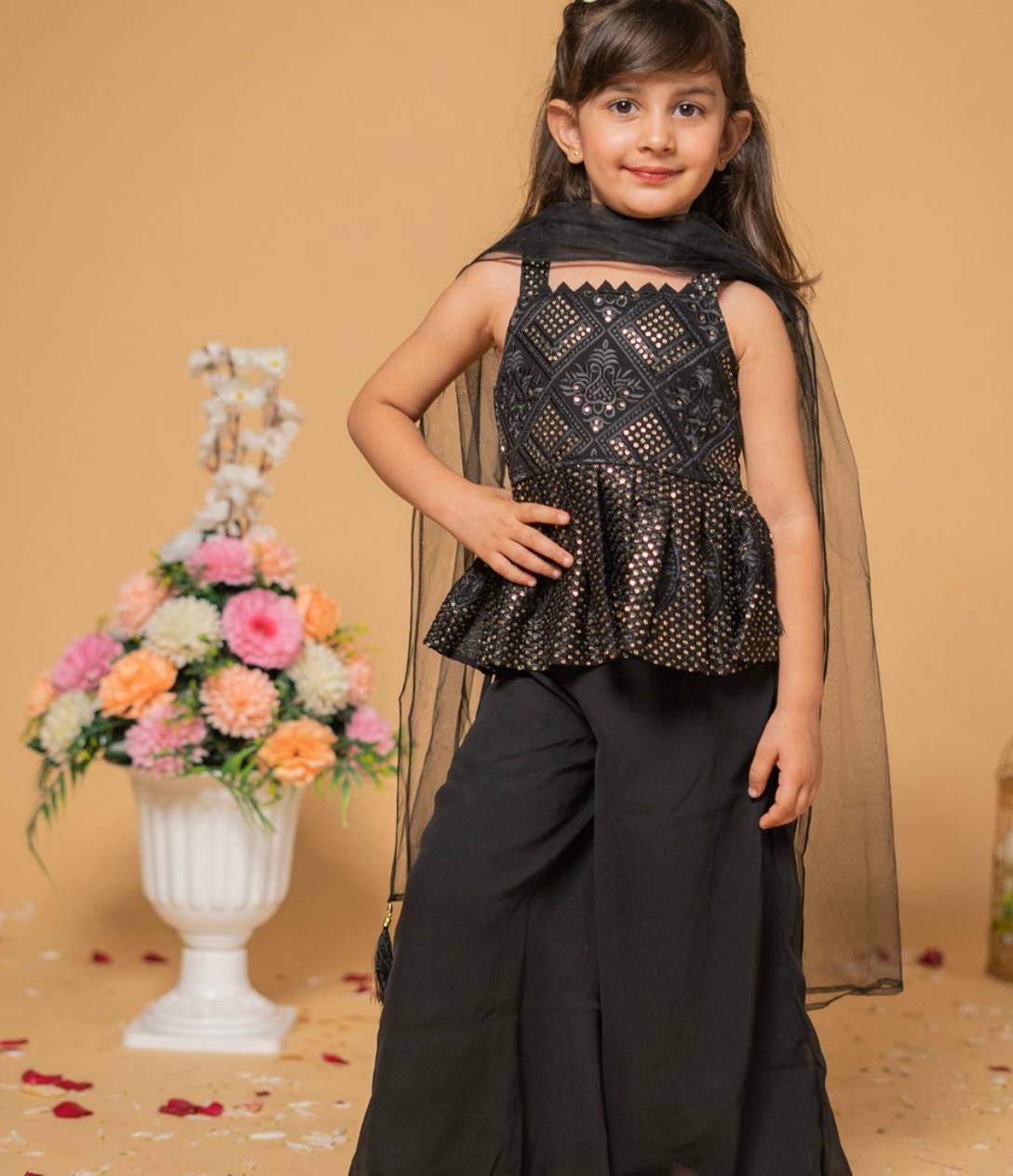Festive Wear Black Color Girls Palazzo With Top