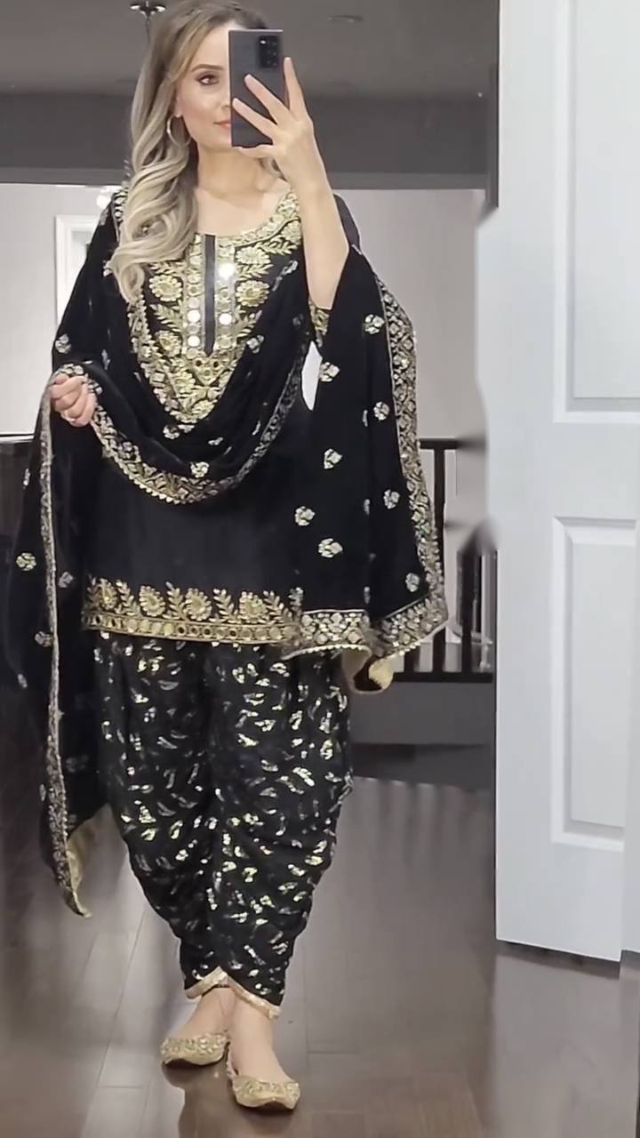 Awesome Black Color Sequence Work Dhoti Suit