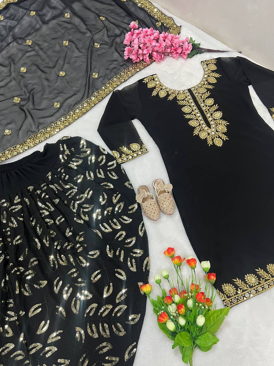 Awesome Black Color Sequence Work Dhoti Suit