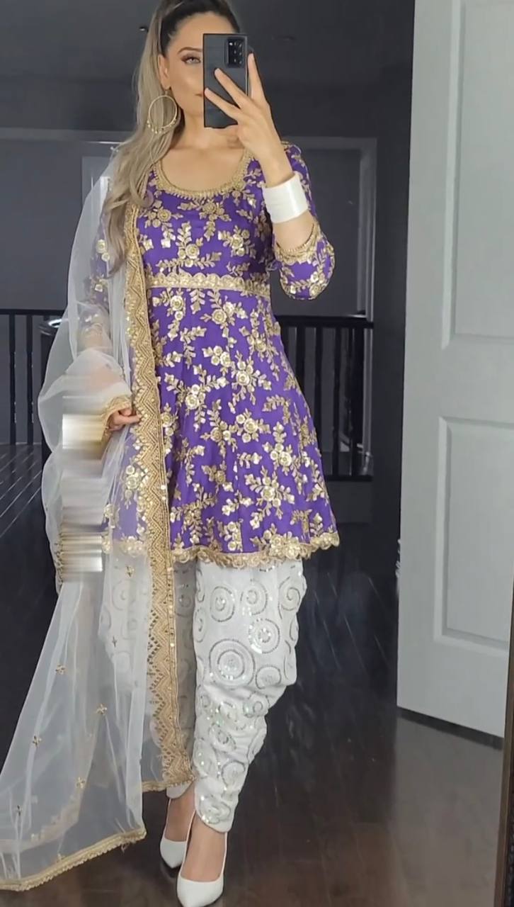 Fabulous Purple Color Suit With White Dhoti