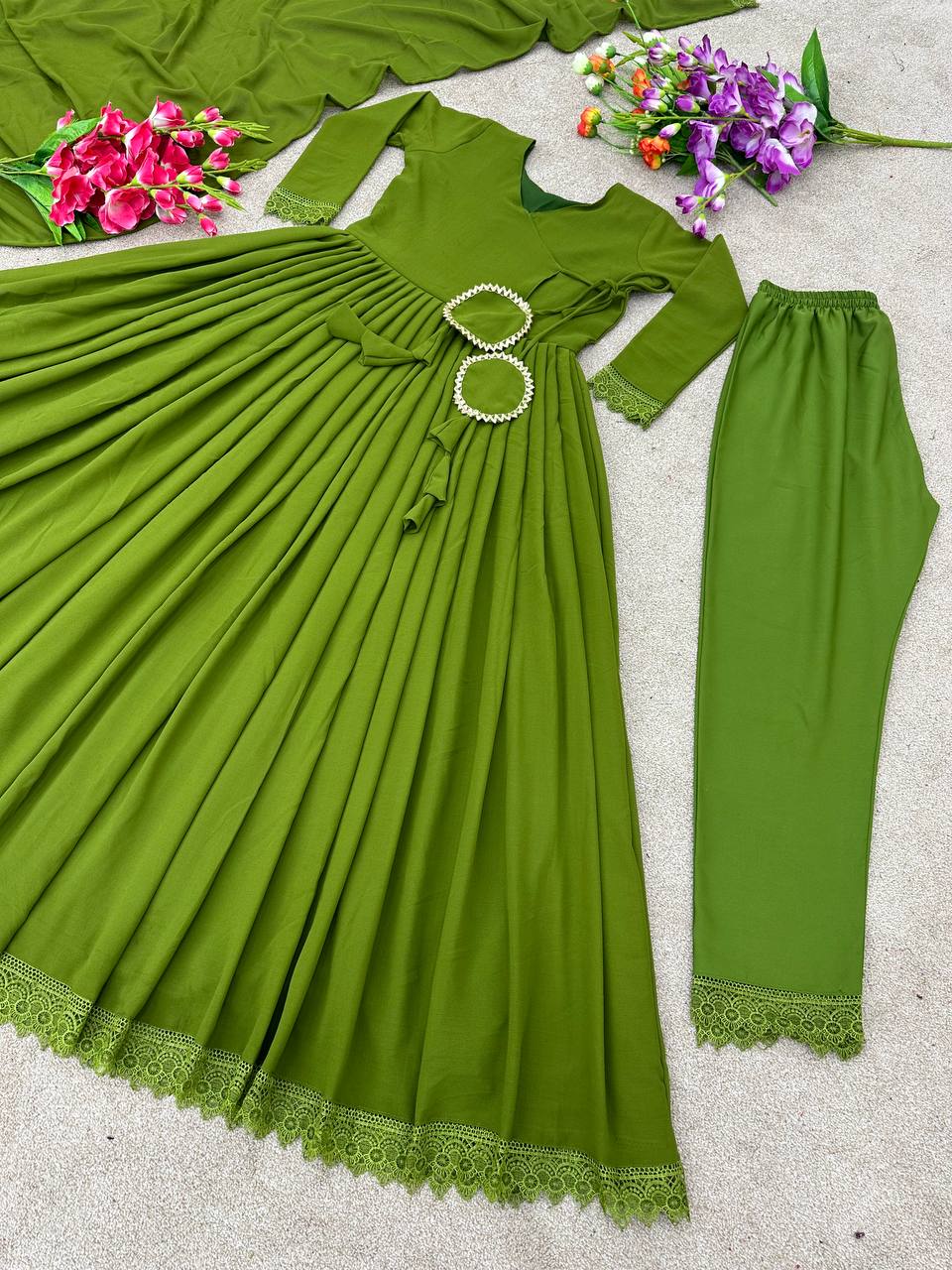 Flattering Parrot Green Color Full Sleeve Anarkali Gown