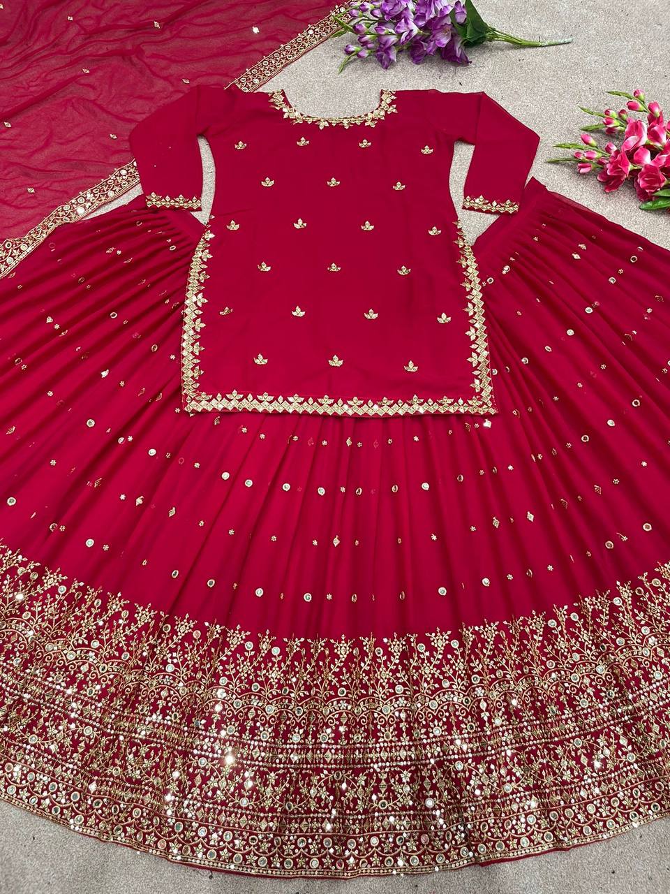 Marvelous Embroidery Work Pink Color Lehenga With Top
