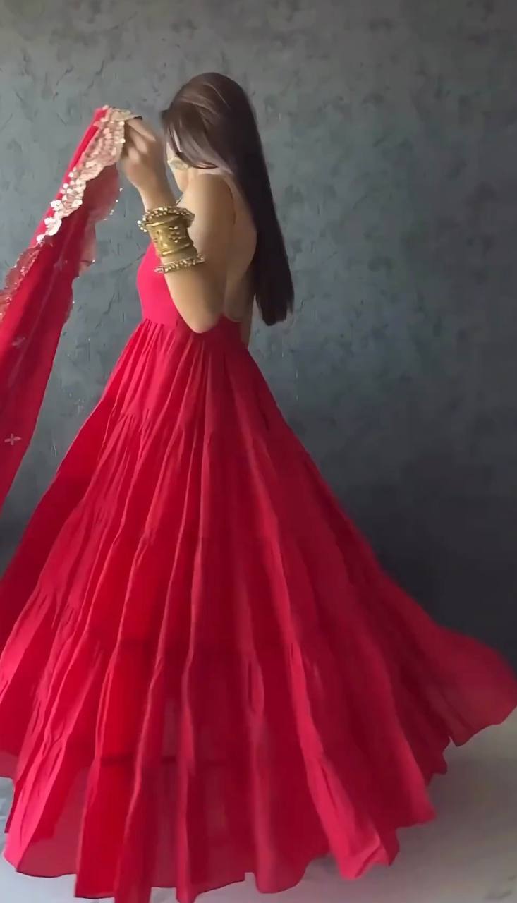 Outstanding Pink Color Ruffle Anarkali Gown