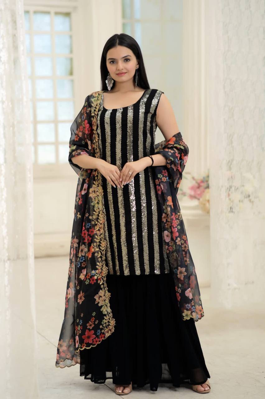 Superhit Black Color Sequence Work Sharara Suit