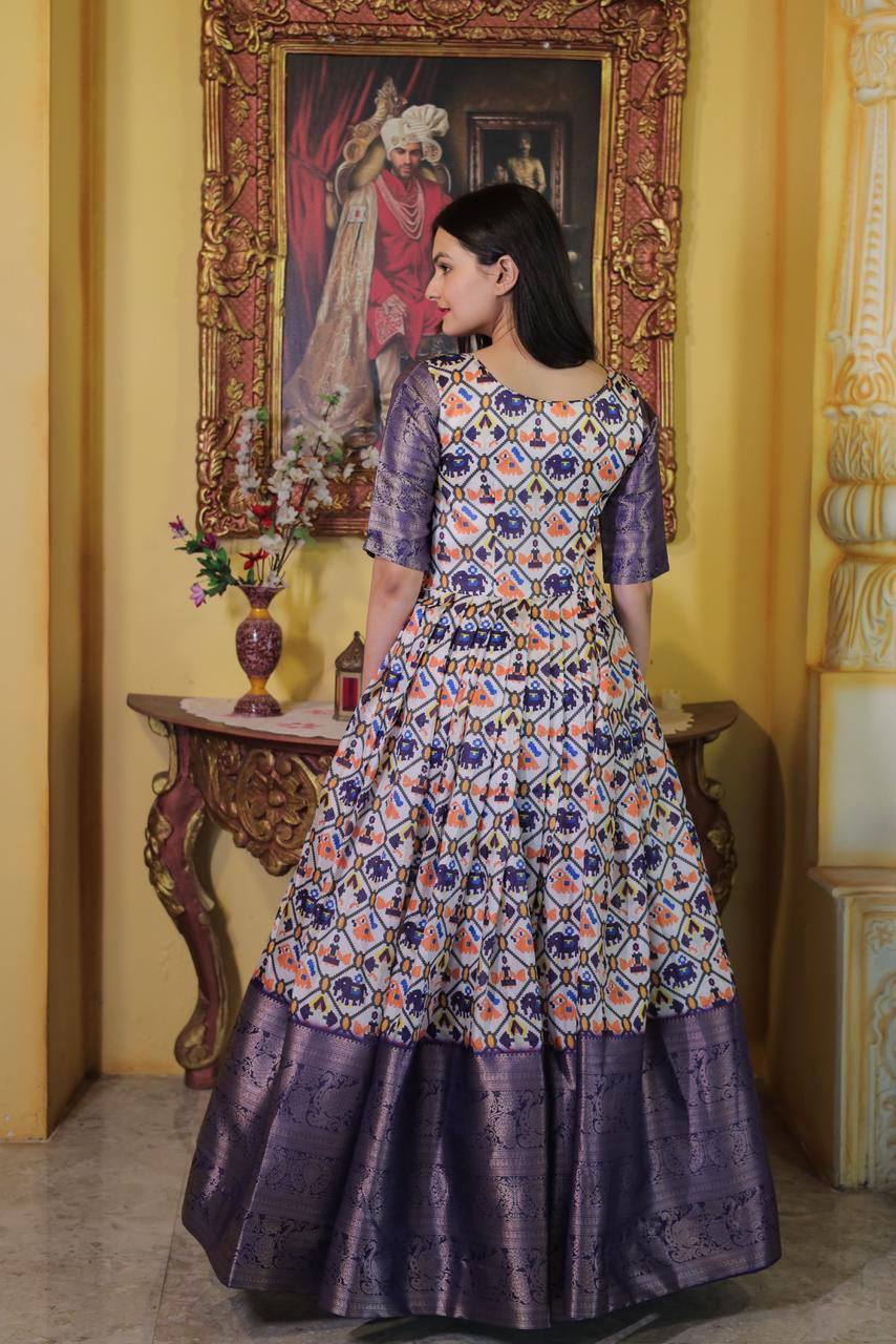 Patola Print Jacquard Weaving Work Purple Color Gown