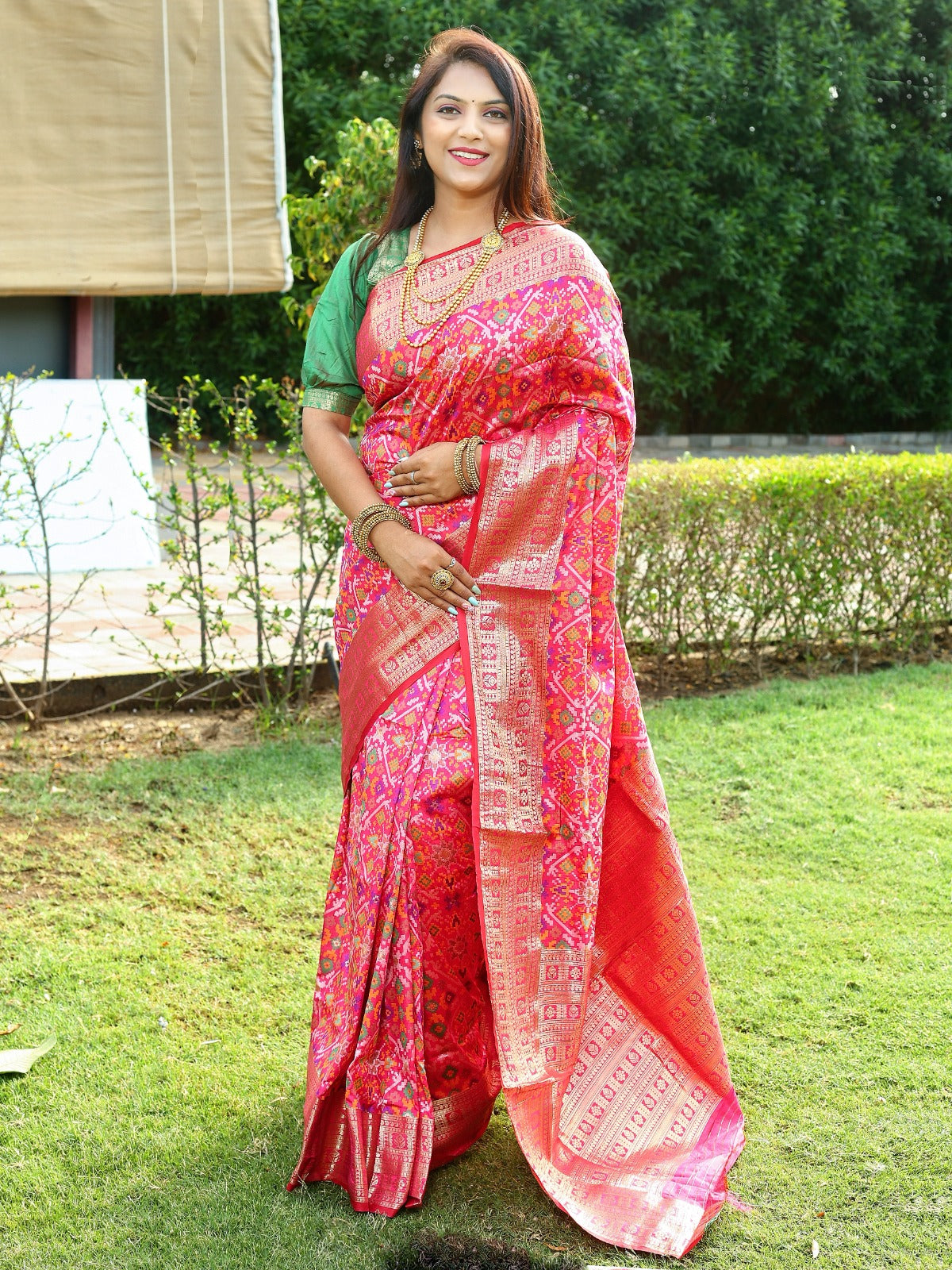Fashionable Pink Color All Over Zari Patola Weaving Saree
