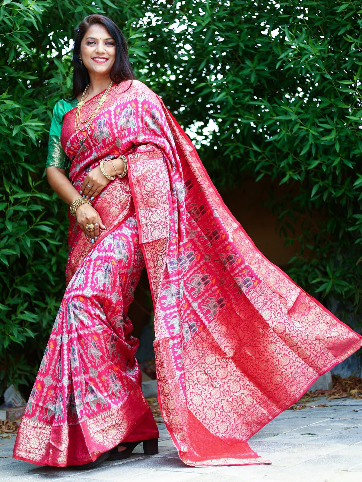 Patola Weaving Rich Pallu And Border Pink Color Saree