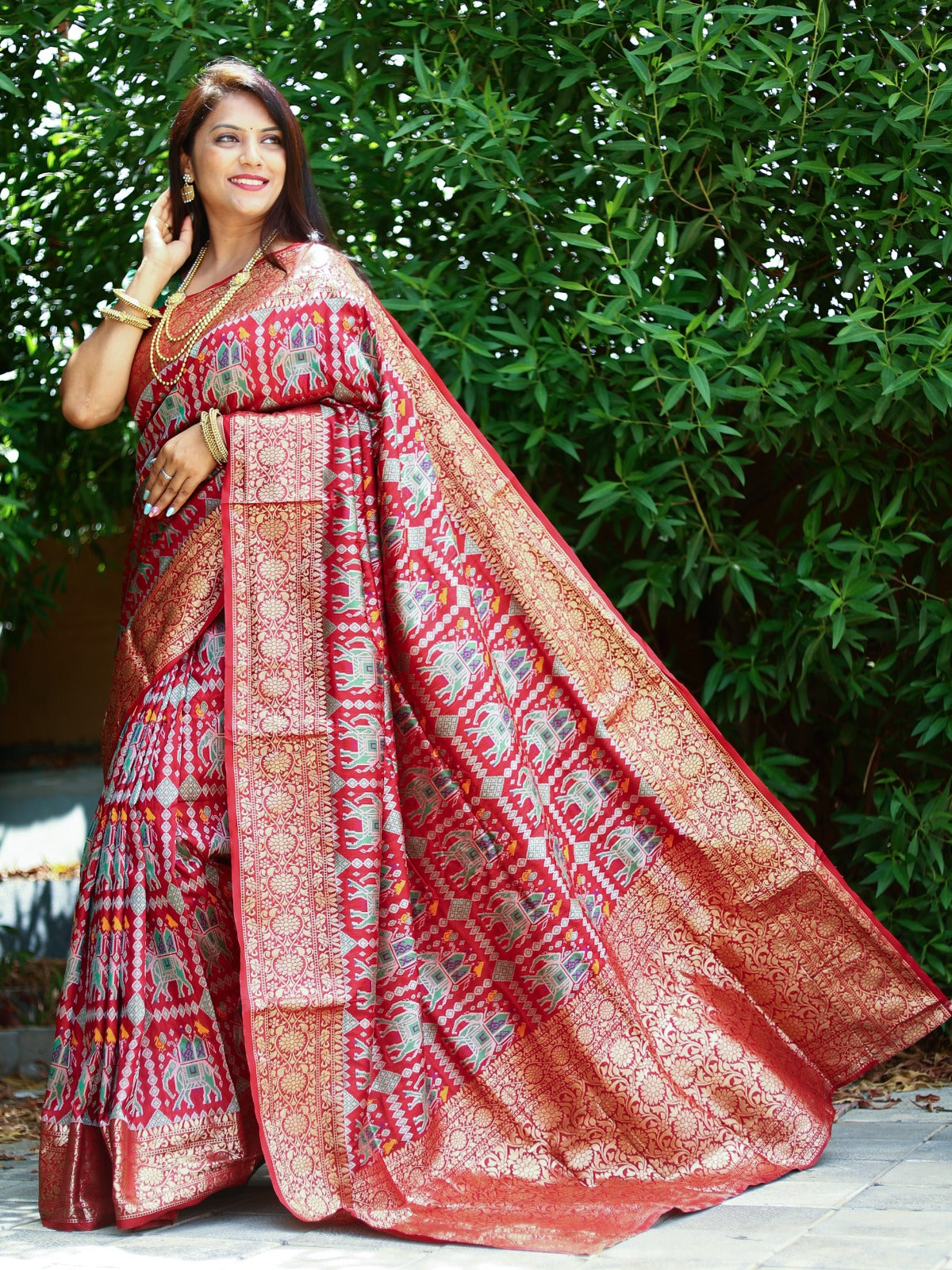 Patola Weaving Rich Pallu And Border Red Color Saree