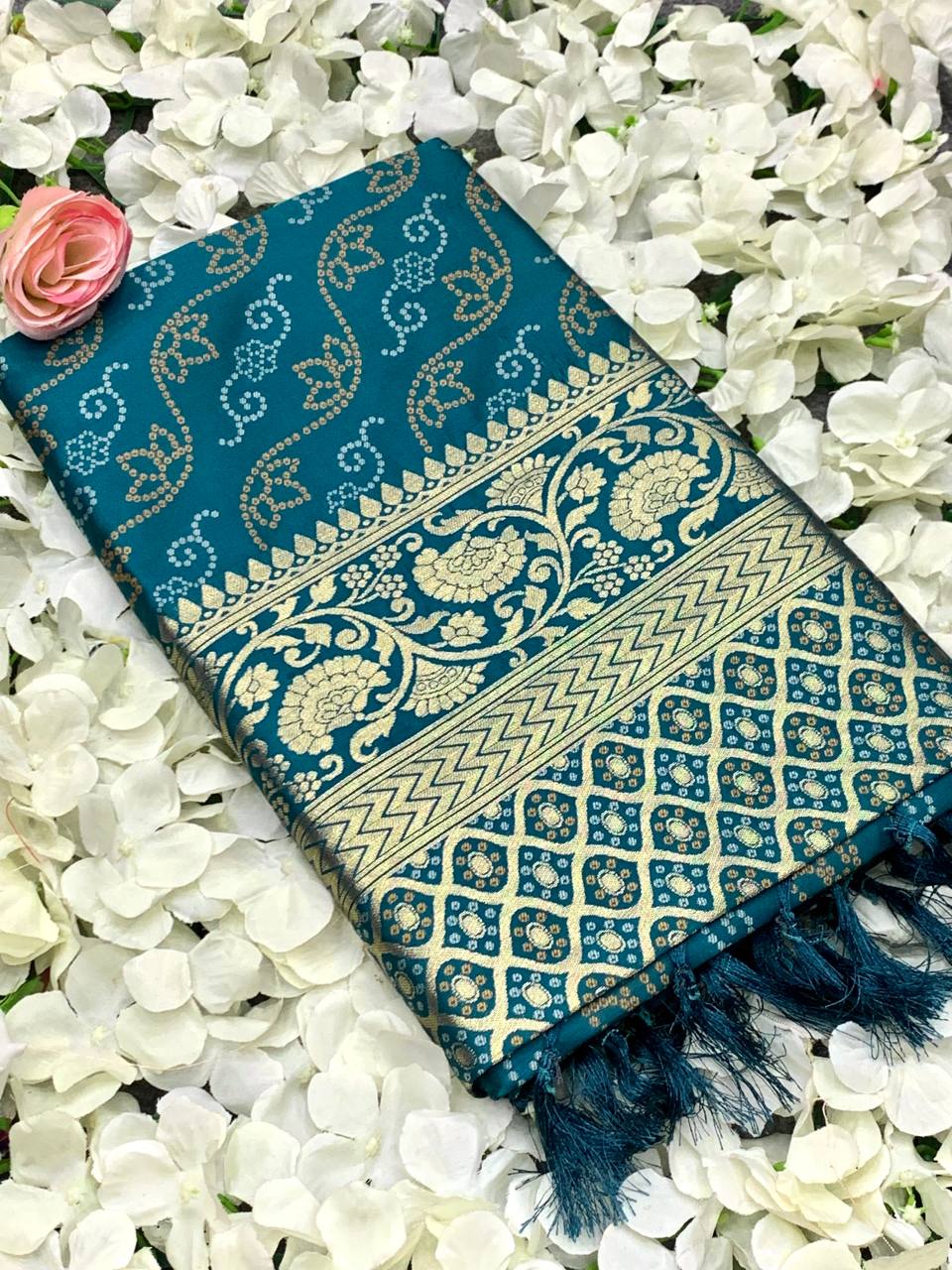 Teal Blue Color Bandhani Design Patola Silk Saree