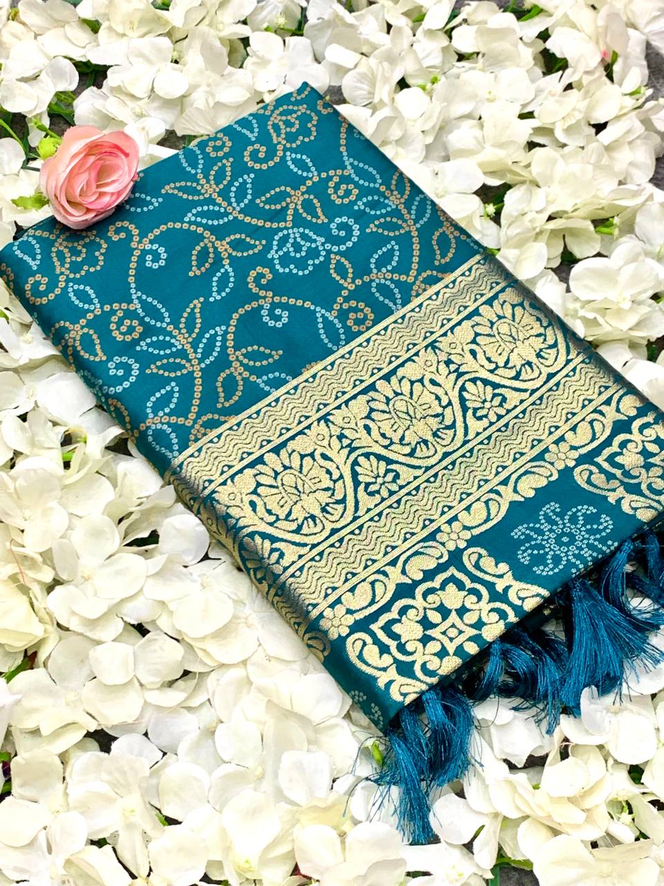 Bandhej Designed Zari Patola Weaving Teal Blue Saree