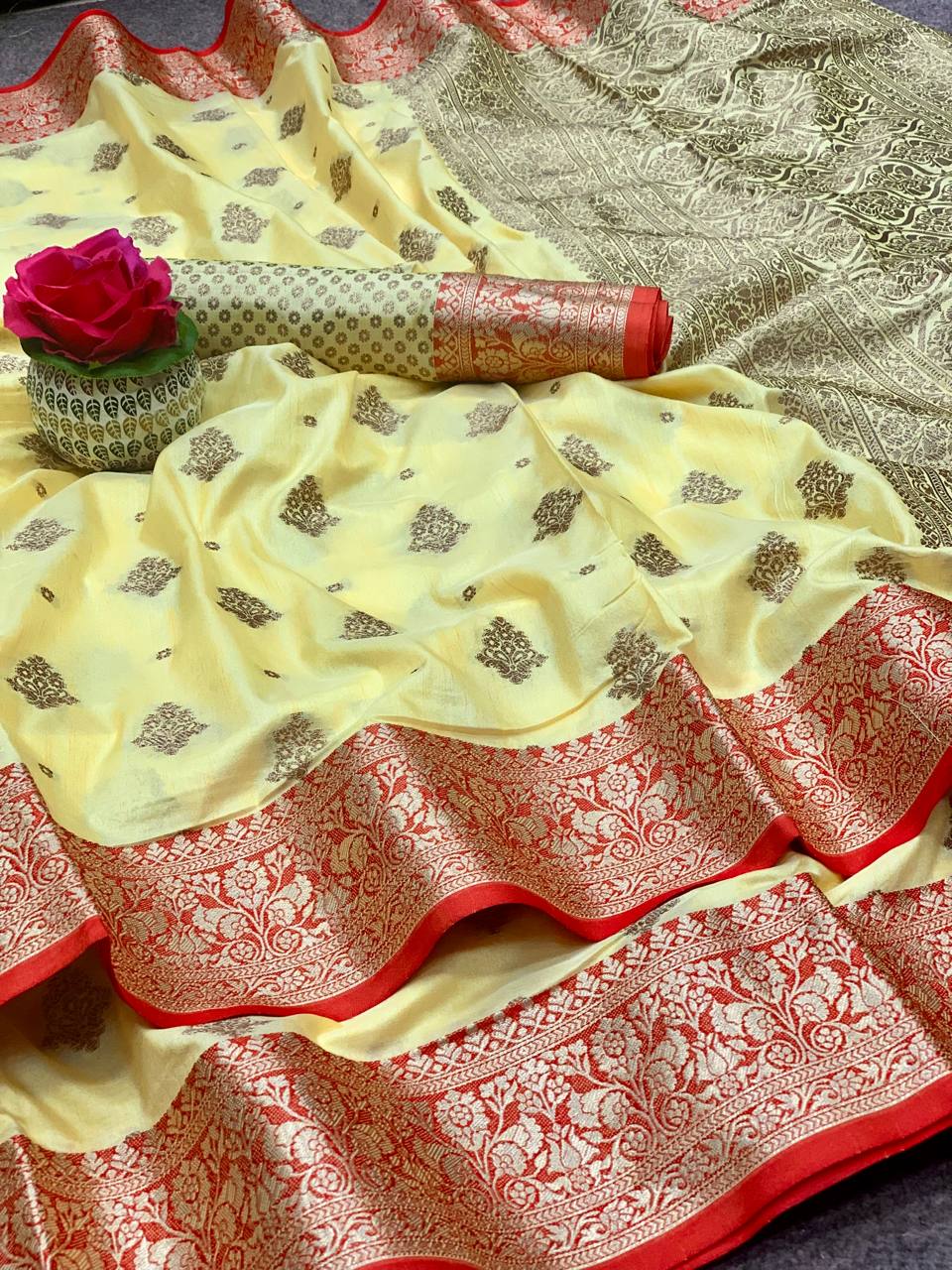 Yellow Color Rich Pallu And Border Banarasi Saree